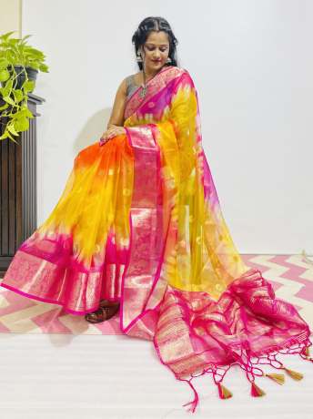 Adoring Pure Zari Work Multi Color Pure Organza Saree  Organza Saree