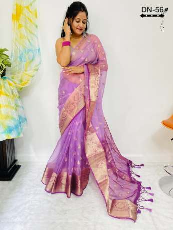 All Over Zari Work Worked Lavender Saree With rich Pallu  Organza Saree