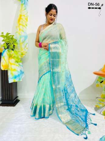 All Over Zari Work Worked Sky Blue Saree With rich Pallu  Organza Saree