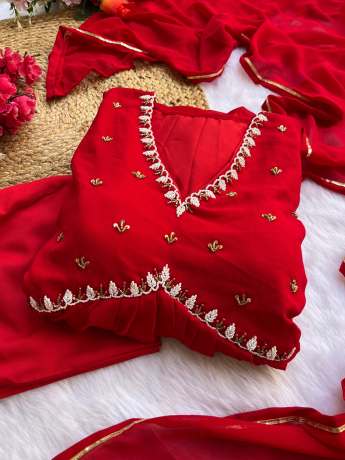 Cherry Red Heavy  Georgette Anarkali Gown  Ethnic Wear 