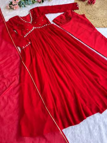 Cherry Red Heavy  Georgette Anarkali Gown  Gown