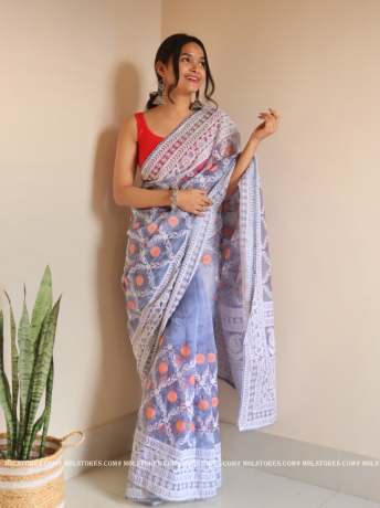 Chikankari Worked light Lavender pure organza saree  Organza Saree