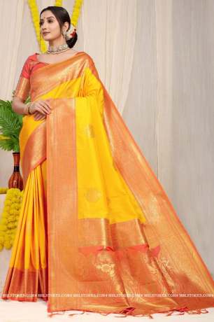 Collection Of Pure Golden Zari Silk Yellow Saree  Banarasi Silk