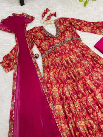 Dazzling Handloom Pure Maslin Red Anarkali Gown