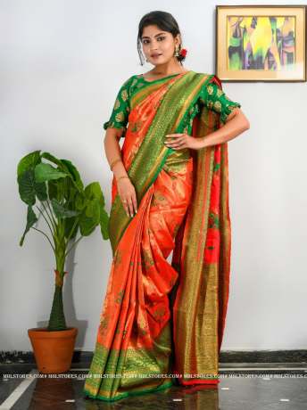 Exclusive Golden Zari Worked Heavy Silk Red  Saree  Banarasi Silk