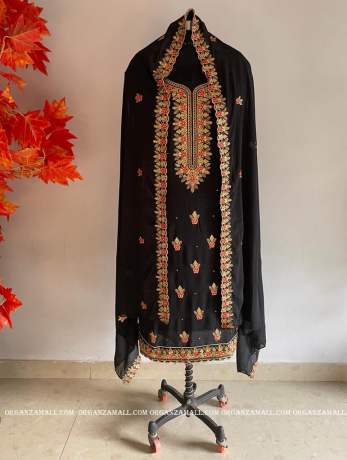 Exclusive  embroidery work on black  Georgette  smooth dress material  Pakistani Dress 