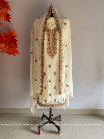 Exclusive  embroidery work on   off white Georgette  smooth dress material  Pakistani Dress 