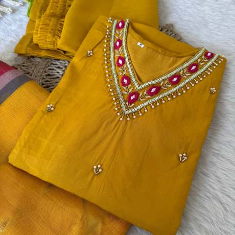 Komal Handworked Soft Roman Silk Kurti Set kurtis