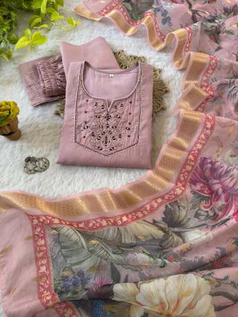 Komal Soft Roman Silk Handworked Kurti Set Kurtis