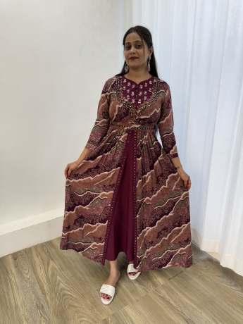 Leheriya Maroon handworked One Peice  Gown