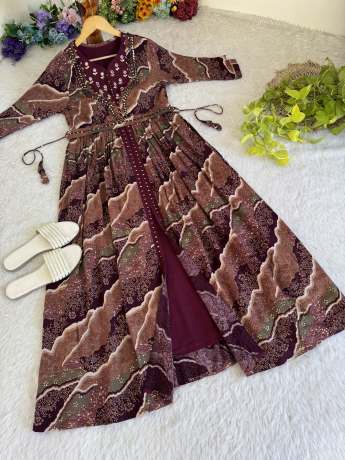 Leheriya Maroon handworked One Peice  Gown