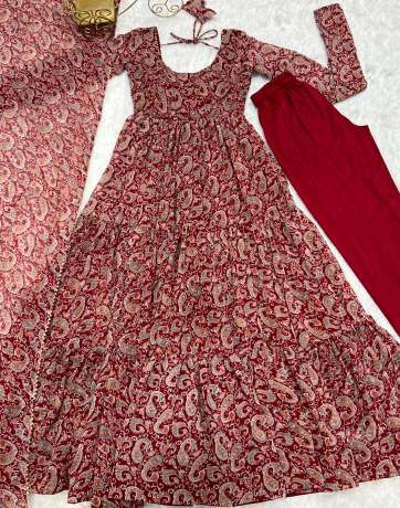 Liberty Layered Maroon Digital Printed Georgette Anarkali Gown  Gown