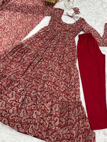 Liberty Layered Maroon Digital Printed Georgette Anarkali Gown  Gown