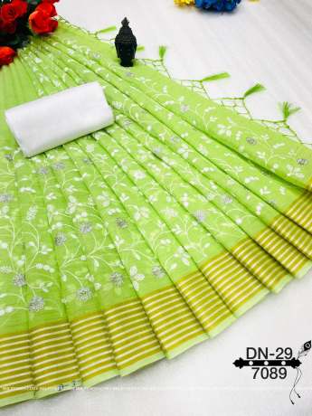  Linen Handloom Green Weaving With ChikanKari Work Saree  Cotton Saree