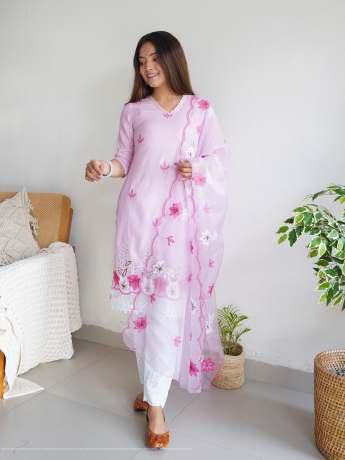 Pink Color Cotton Chikankari Kurtis Pant  Kurtis