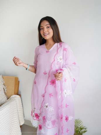 Pink Color Cotton Chikankari Kurtis Pant  kurti plazo  
