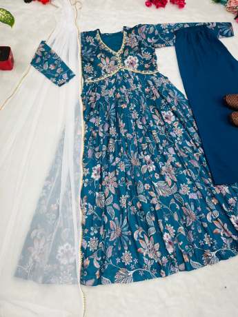 Prime Handloom Pure Maslin Rama Anarkali Gown