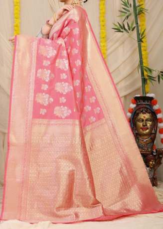 Pure Silk Golden Zari Weaving Light Pink  Banarasi Saree  Banarasi Silk