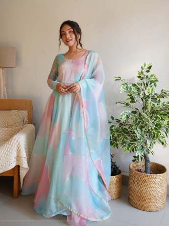 Rabba Multi Color Pure Organza Gown  