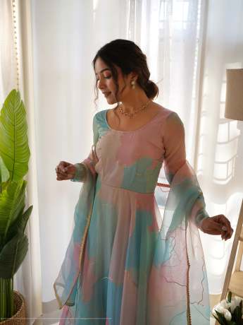 Rabba Multi Color Pure Organza Gown  Gown