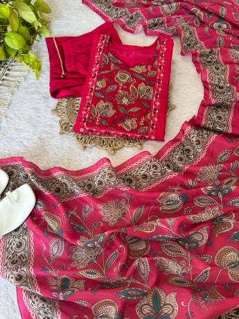 Rangini Rani Pink Patch Hand Worked Kurti Set  Kurtis