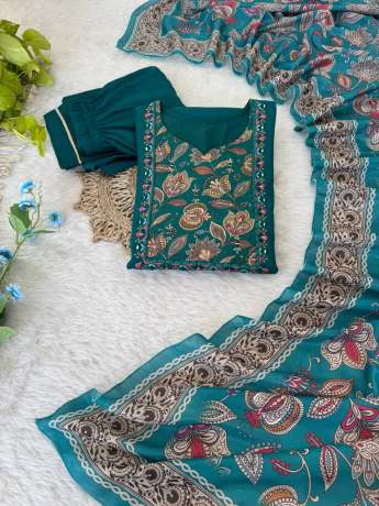 Rangini Rama Green Patch Hand Worked Kurti Set  Kurtis
