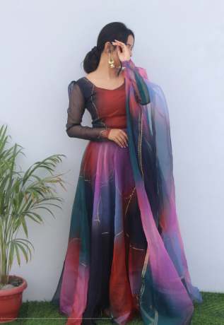 Royal Rabba Dark Print Pure Organza Anarkali Gown Gown