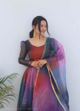 Royal Rabba Dark Print Pure Organza Anarkali Gown Gown