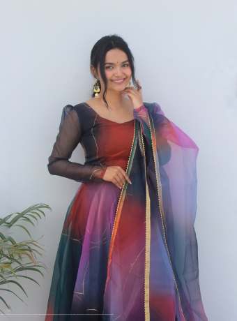 Royal Rabba Dark Print Pure Organza Anarkali Gown Gown