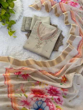Sagar Beige Brown Handworked Kurti Set Kurtis