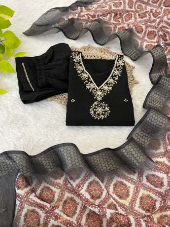 Sagar Black Handworked Roman Silk Kurti Set   Kurtis