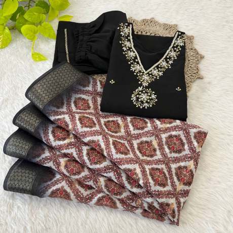 Sagar Black Handworked Roman Silk Kurti Set   kurtis