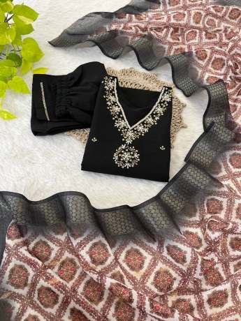 Sagar Black Handworked Roman Silk Kurti Set   kurtis