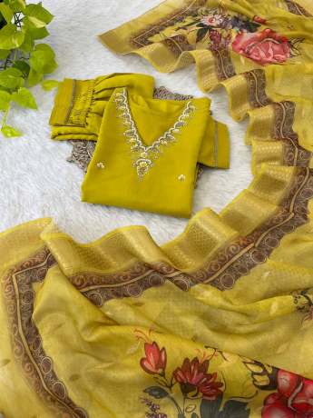 Sagar Haldi Yellow Handworked Kurti Set Kurtis