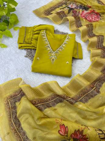Sagar Haldi Yellow Handworked Kurti Set kurtis