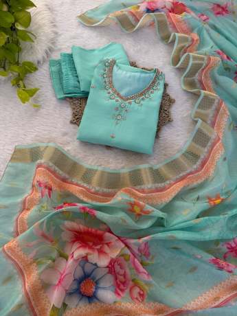 Sagar Sky Blue Handworked Kurti Set Kurtis