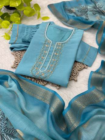 Shyama Blue Beads Worked Kurti Set 