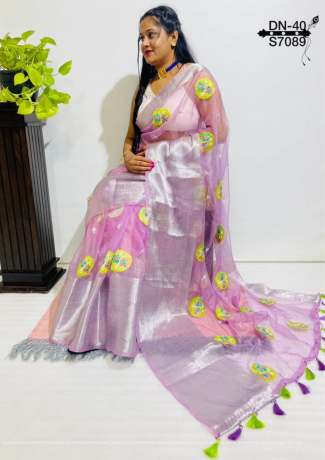 Spotted Silver Zari and Heavy Embroidery Work Lavender  Organza Saree  Sarees