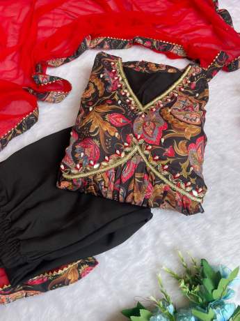 Trending Black Color Handmade Pure Maslin Anarkali  Gown