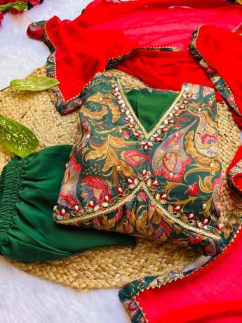 Trending Green Color Handmade Pure Maslin Anarkali  Ethnic Wear 