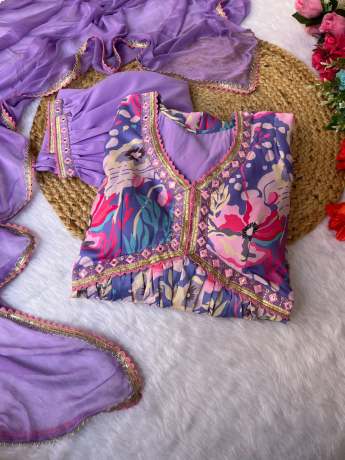 Trending Mauve Color Handmade Pure Maslin Anarkali  Gown