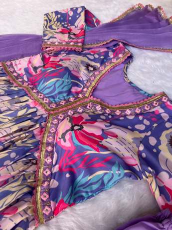 Trending Mauve Color Handmade Pure Maslin Anarkali  Gown