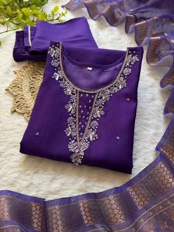 Vatican Soft Fabric Purple Color Kurti Set 