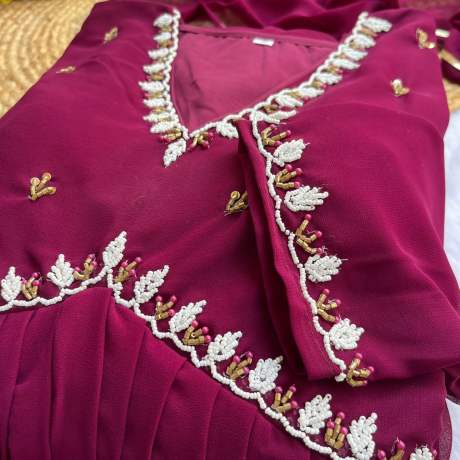 Zinfandel Wine Heavy Georgette Anarkali Gown  Gown