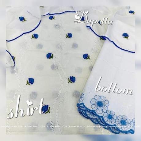 awesome blue embroidery worked kota doriya dress material with white bottom and duppta kota Doria Dress