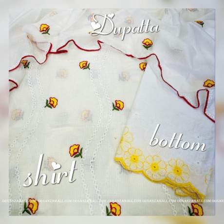 awesome yellow embroidery worked kota doriya dress material with white bottom and duppta kota Doria Dress