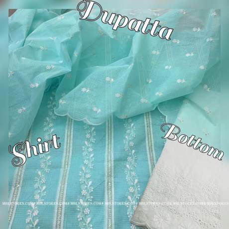 fancy baby blue kota doriya cotton with all over embroidery work dress material  kota Doria Dress