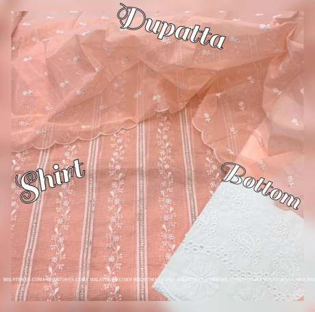 fancy baby peach kota doriya cotton with all over embroidery work dress material  kota Doria Dress