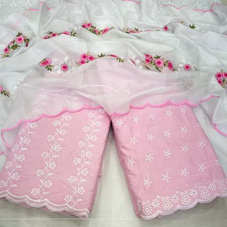 fancy baby pink embroidery worked kota doriya dress material   Cotton Dress