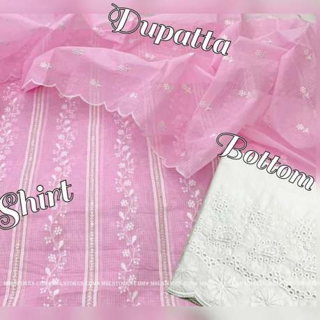 fancy baby pink kota doriya cotton with all over embroidery work dress material  kota Doria Dress